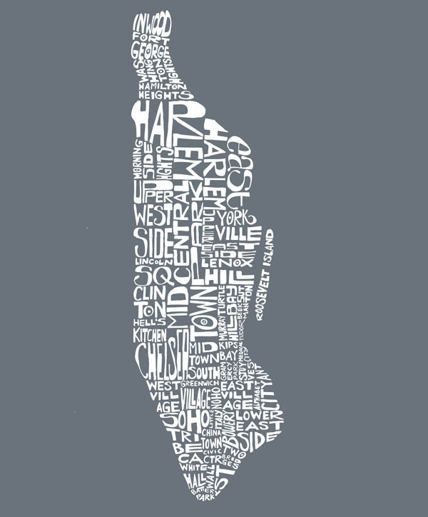 Manhattan - typography map art print 8x10 - customizable personalized state poster custom wall decor engagement wedding housewarming gift