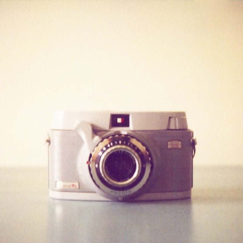 FREE SHIPPING - The Ikonette - 8x8 vintage camera photo, square, minimalist, neutral tones, pale blue grey camera, office or dorm decor