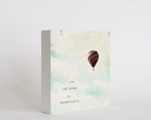 photo art block, red and white hot air balloon, pale blue sky, clouds, dreamy, whimsical, room decor - she believed in serendipity