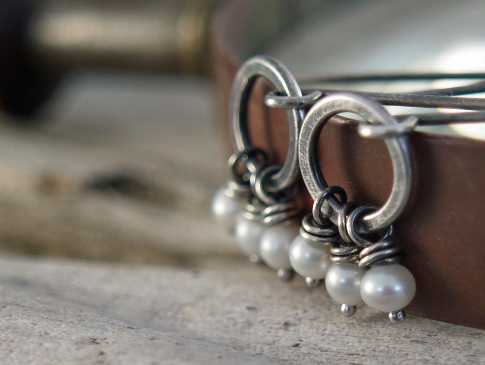 Little Pearl Trios - Handforged Sterling Silver and Freshwater Pearl Earrings