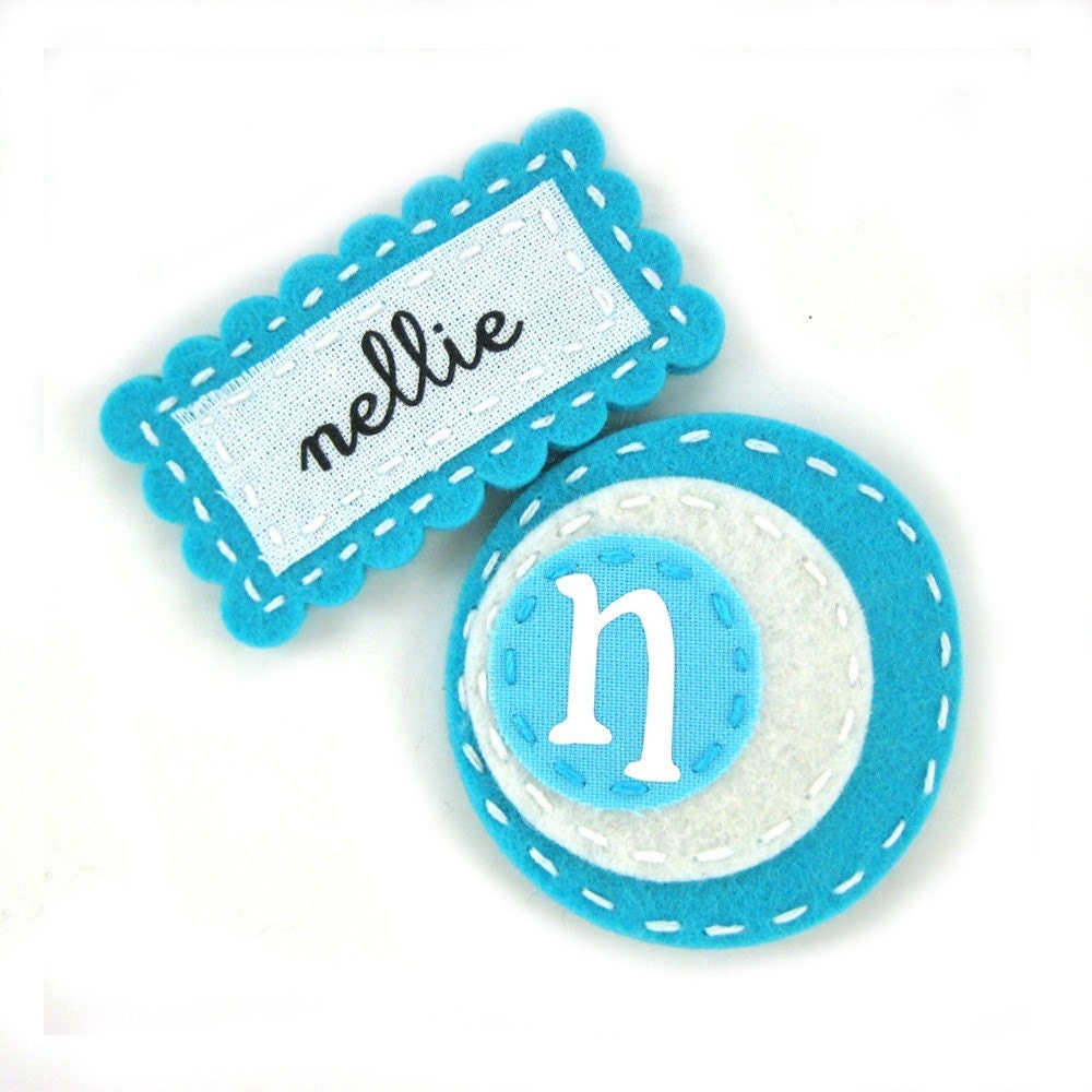 Personalized Caribbean Blue Polka Dot Hair Clips Set