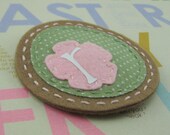 Cocoa Polka Dot Hair Clip with Celery Swiss Dot and Pink Offset Flower
