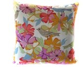 Floral  Bird Pillow Cover Hues of  Purple Gray and Green - 18" Square