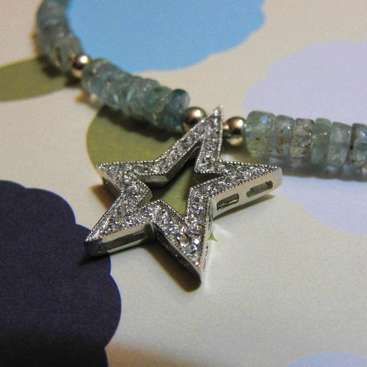 Twinkle Twinkle Little Star Aquamarine, Sterling silver, and Zirconium Sparkling Handmade Necklace