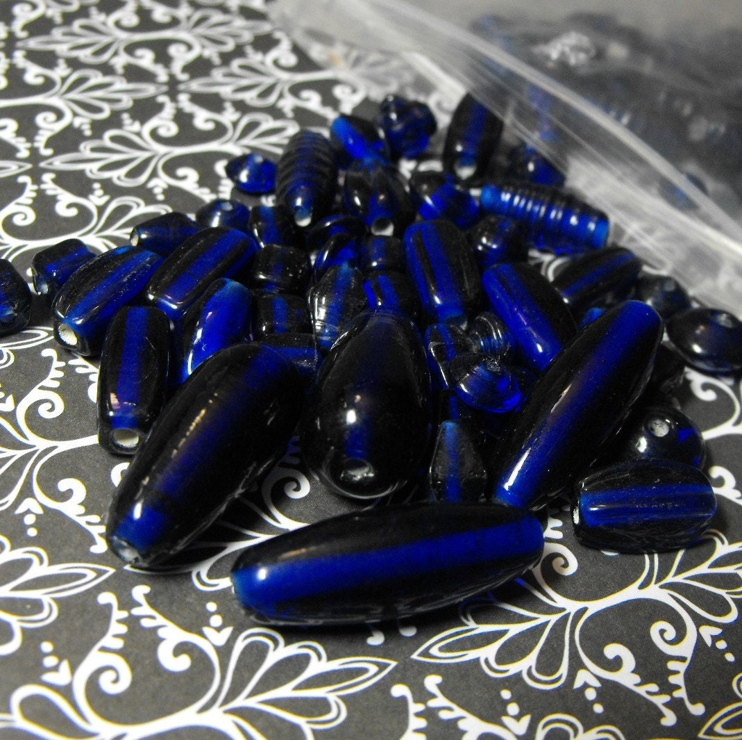 50 Pack Transluscent  Cobalt Blue Assorted Pressed Czech Glass Beads