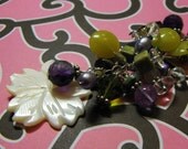 Vineyard Gardens Artisan Handmade Purple, Green, and Cream Cluster Gemstone Sterling Silver Cluster Necklace
