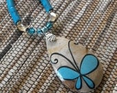 Azul Aria Butterfly Embellished Handmade Turquoise Howlite, Citrine, and Swarovski Crystal  Sterling Silver Necklace