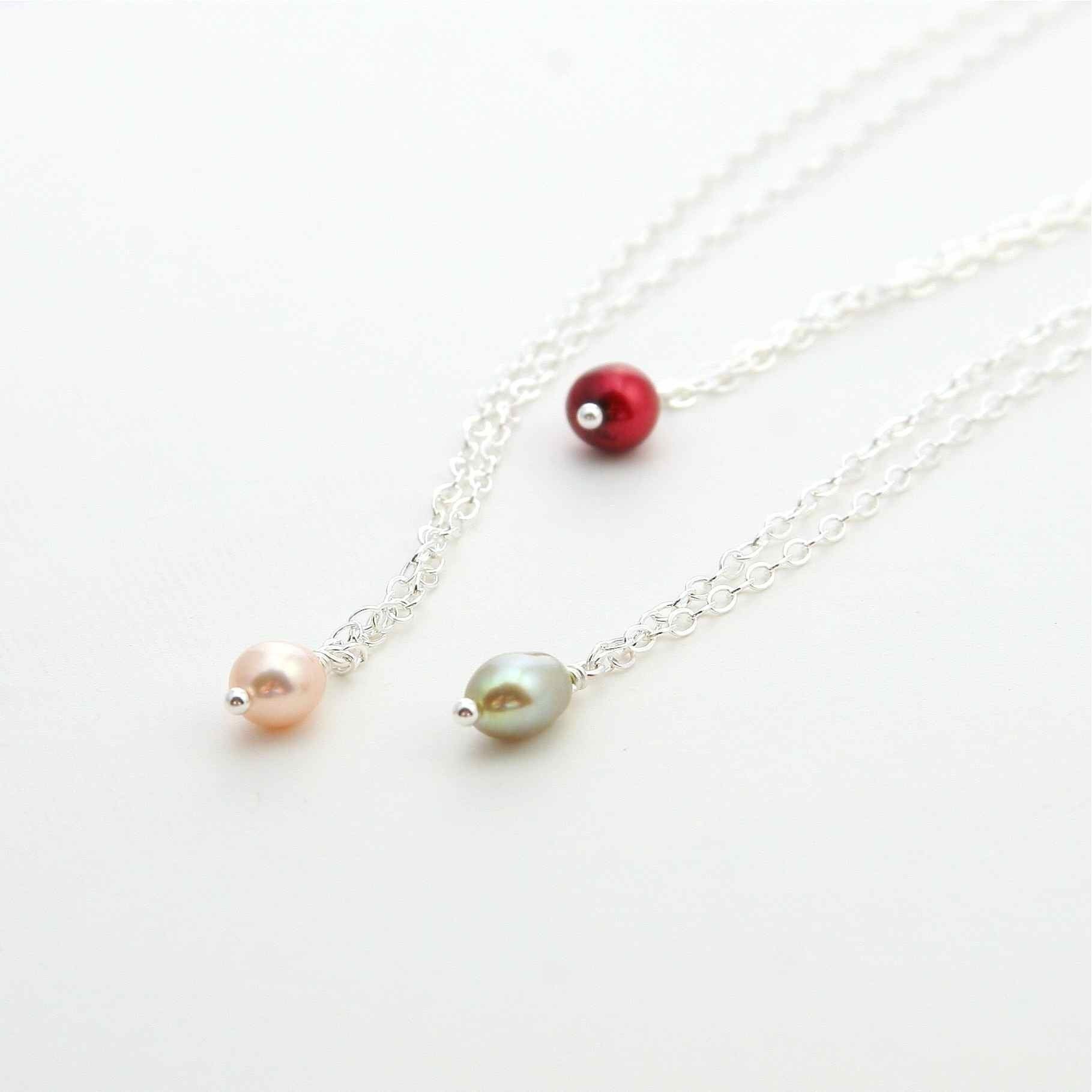 Tiny Pearl Drop Necklace, YOU CHOOSE from 5 Colors