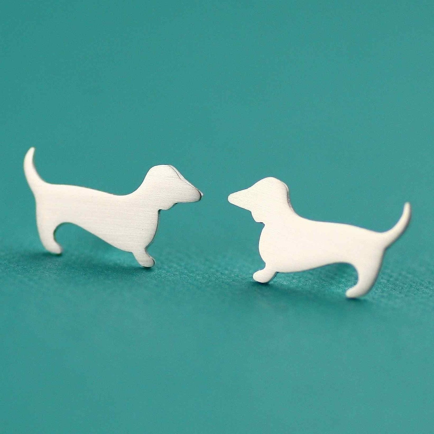 Tiny Dachshund Love Studs in Silver