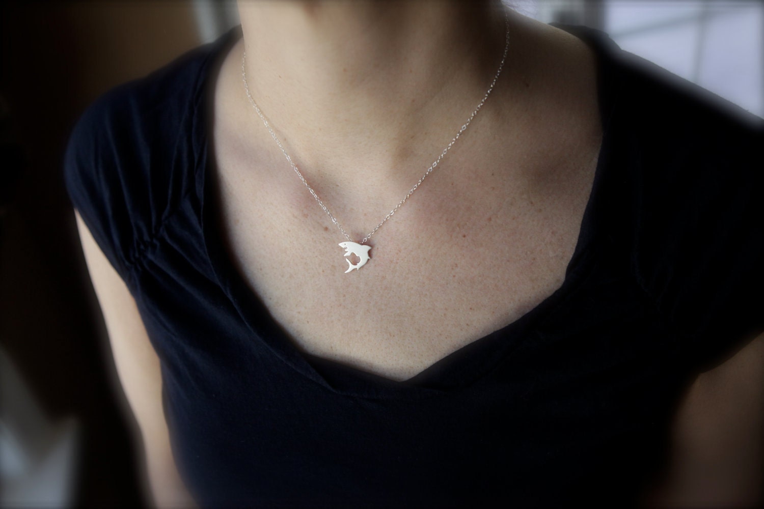 Great White Shark Silhouette Necklace in Silver