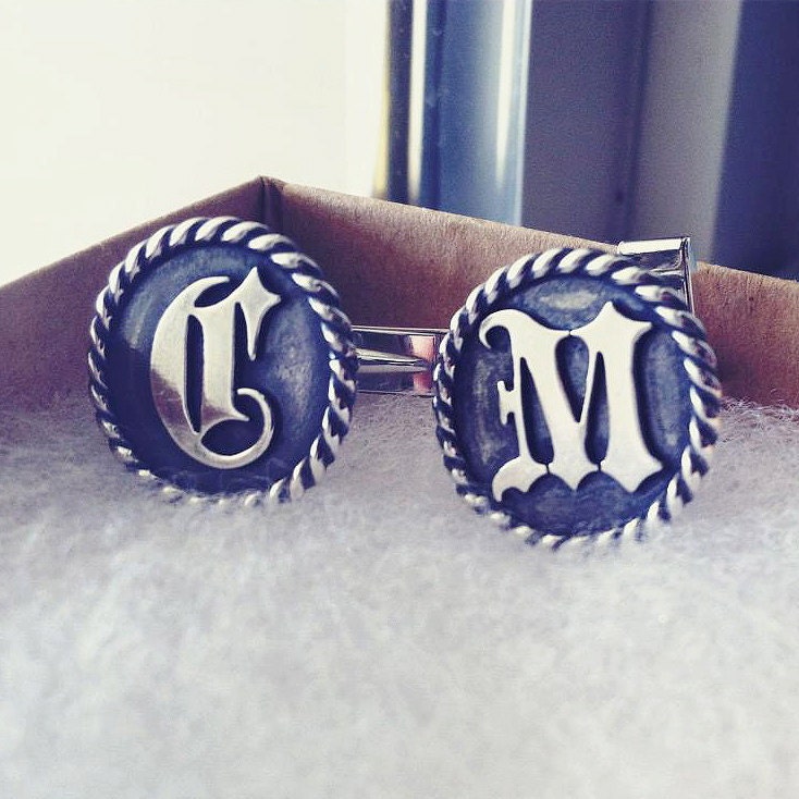 Custom Old World Script Initial Cufflinks in Silver