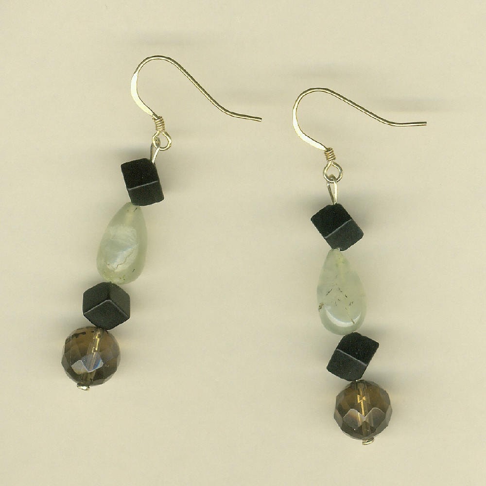 Smoky Quartz and prehnite drop earrings