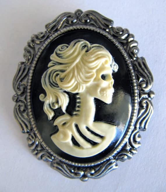 Skeleton Lady Cameo Brooch and Pendant