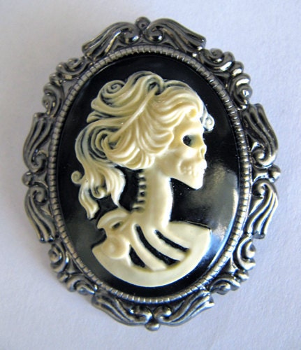 Skeleton Lady Cameo Brooch and Pendant
