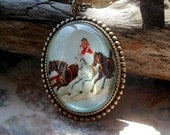And Their Off- vintage inspired Horse Race brass pendant cameo portrait necklace