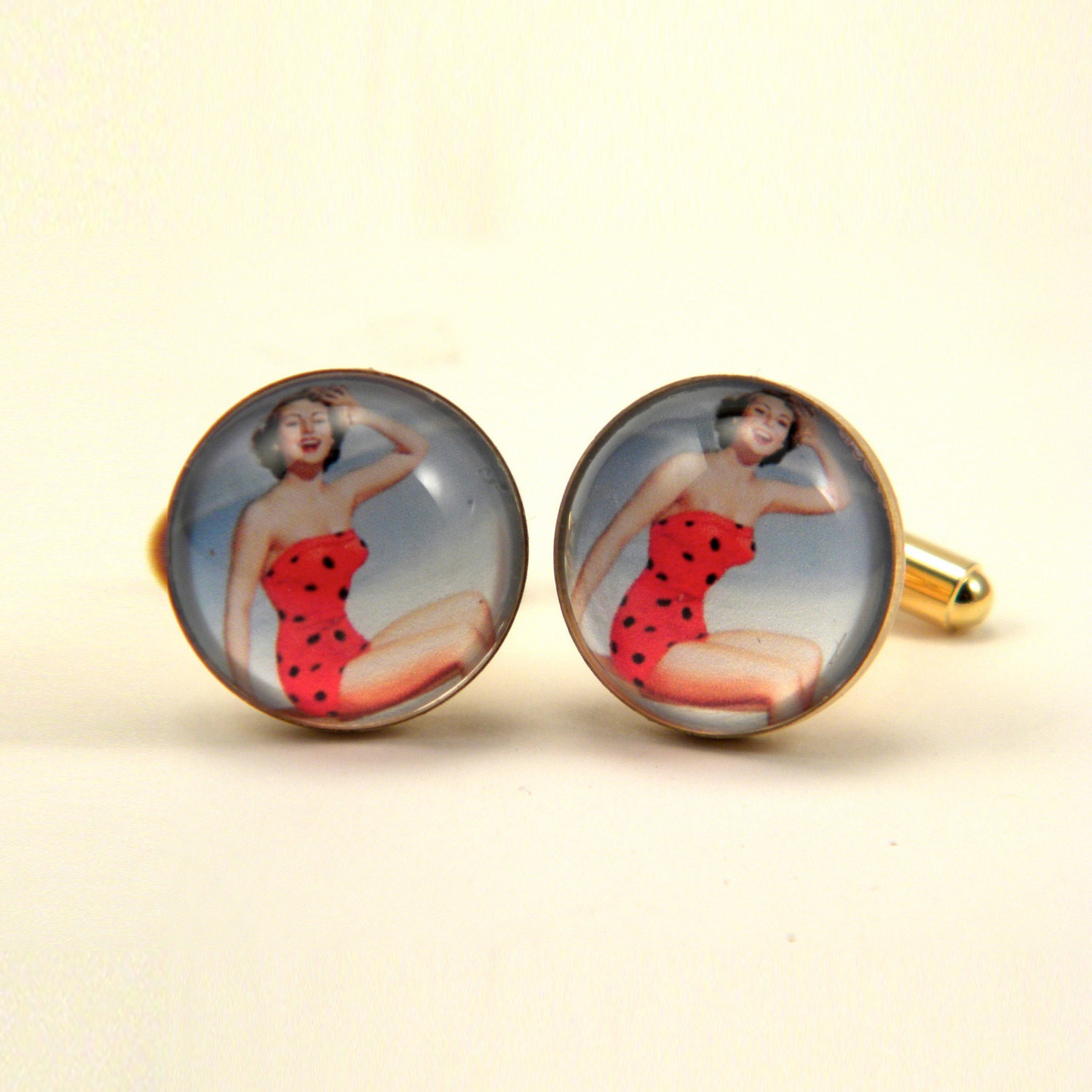 Edith The Sun Bather Vintage Pin Up Cufflinks