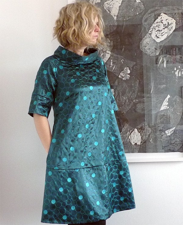 green silk embroidered spot dress