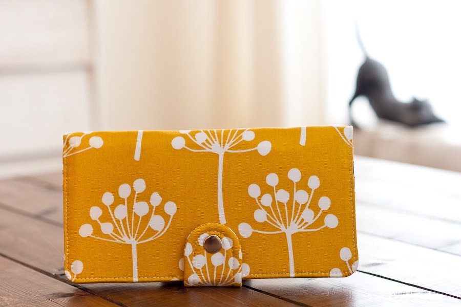 Handmade  Wallet - BiFold Wallet Clutch - Vegan Wallet / Spring Buds in Gold Mustard -- PREORDER