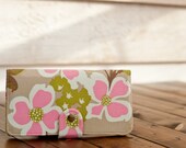 BiFold Wallet Clutch - Handmade Wallet - Vegan Wallet / Dogwood Bloom in Beige -- PREORDER