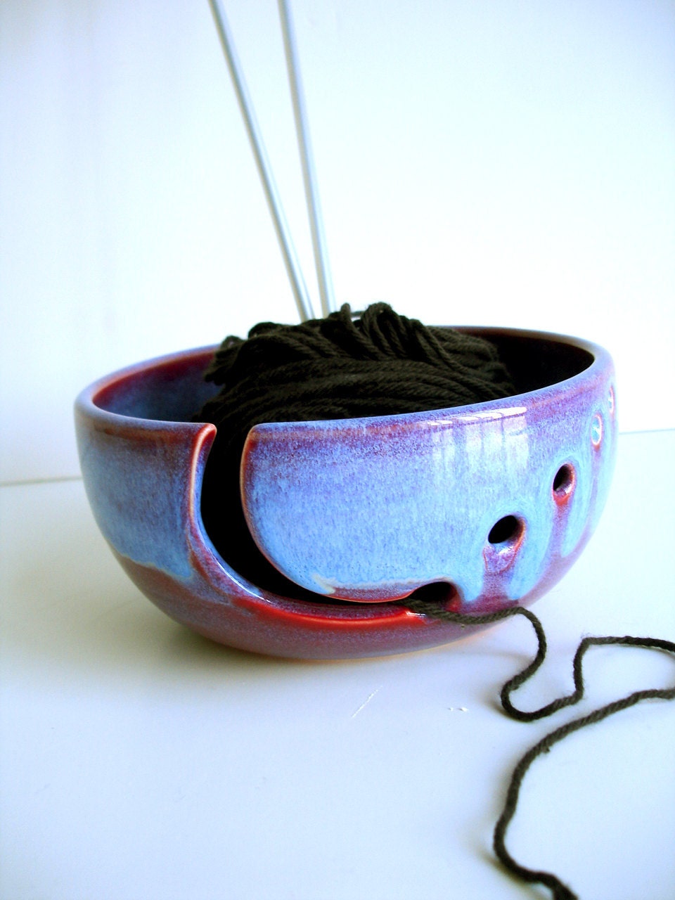Purple Blue Ceramic Wheel Thrown Yarn Bowl - Made to order