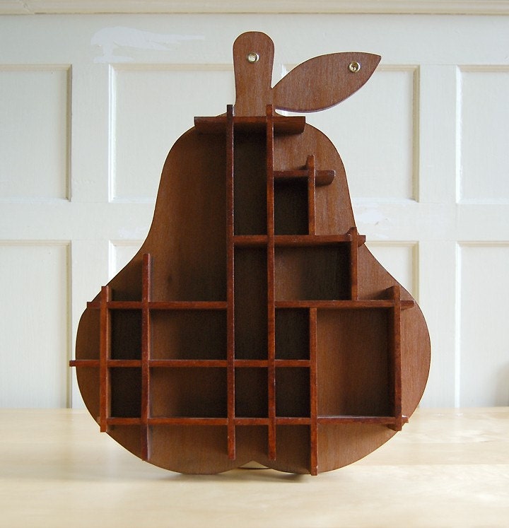 Cute Pear Shaped Vintage Wooden Curio Knick Knack Shelf