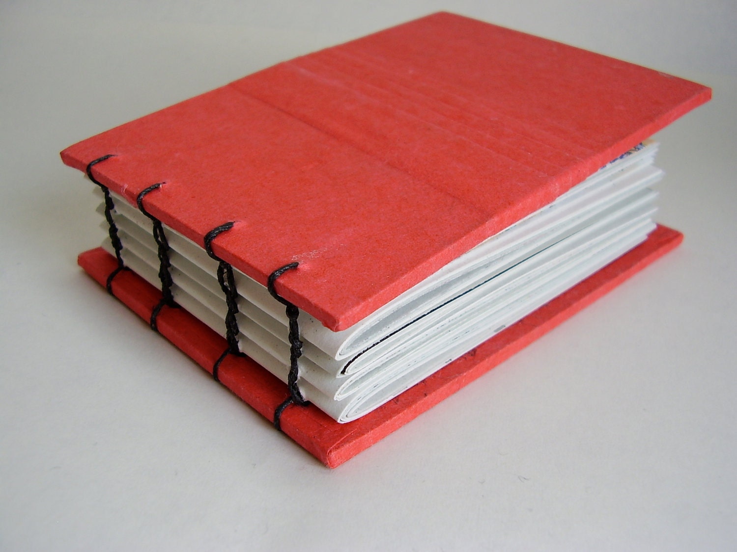 Handmade Abaca Paper Folded Covers Coptic Bound Notebook - Screaming Coral