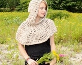 The Hood Poncho Cowl neck shawl Scarf spun wool Natural bone white