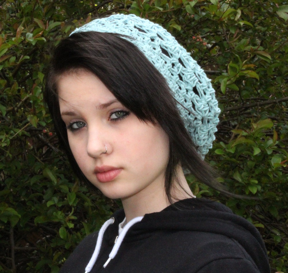 The Lace Slouch boho beret vegan Mori Girl Hat Robin egg blue