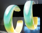 Citrus Yellow & Mint Agate  -  lucite hoop earrings