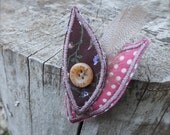 plume brooch, brown floral and vintage pink dots
