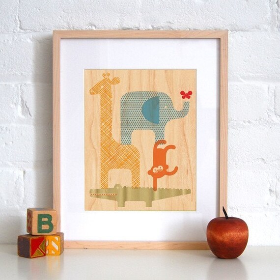 UNFRAMED-8X10 Animal Tower Print on Wood