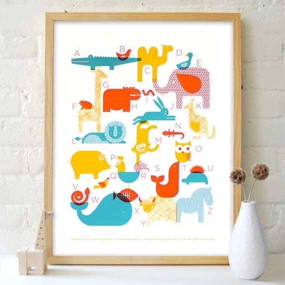 FRAMED-Animal Alphabet Screenprinted poster (BASIC)