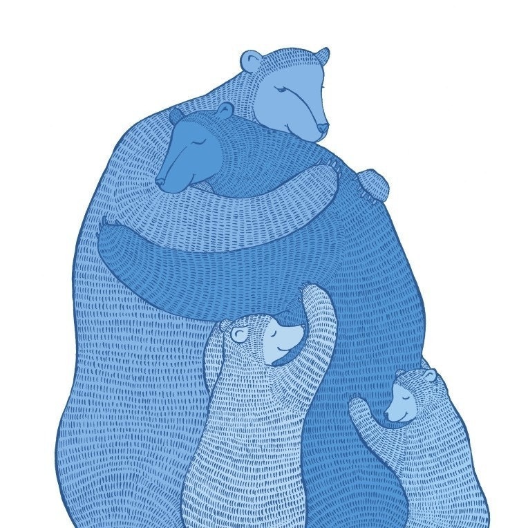 Bear Hug - Blue print - Wall art