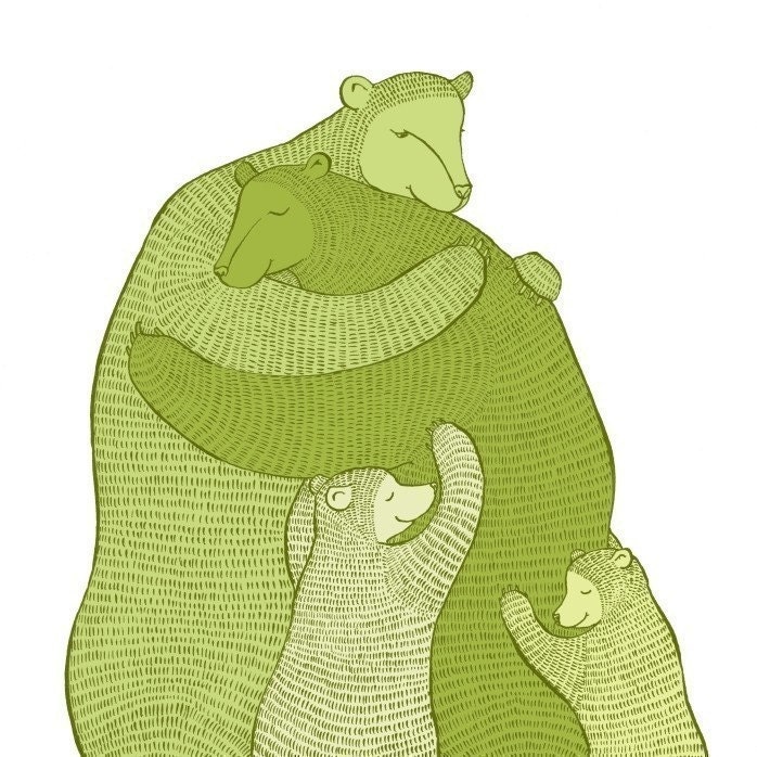 Bear Hug (Green) LARGE print Wall art