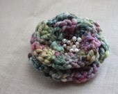 Brooch Pin / Soft Mauve Moss / Hand Crocheted Blossom Flower with Freshwater Pearls OOAK / Handmade Jewelry Jewellery