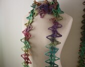 Scarf / Contemporary Spiked Pointed Lace / Multicolor Vintage Rainbow Colors / Hand Crocheted