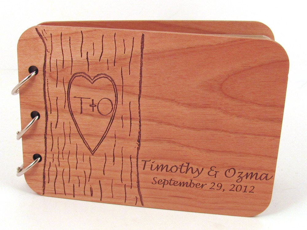 Wedding Guest Book - Carved Tree Design on Real Wood