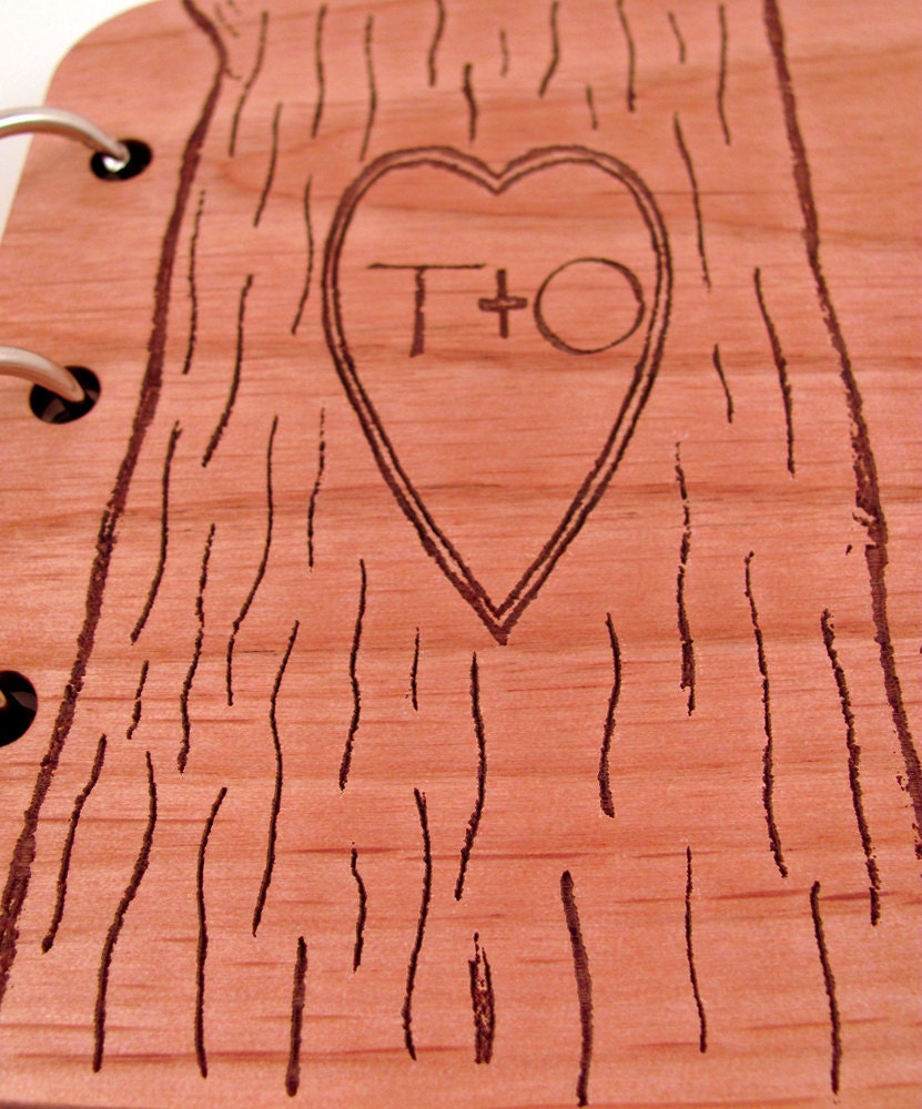 Wedding Guest Book - Carved Tree Design on Real Wood