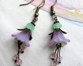 Dangle Earrings with Lavender Flowers and Green Accents,  Unique Jewelry