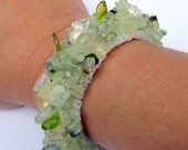 Green Garnet  Bracelet, Seed Bead Cuff,  Unique Jewelry