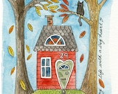 A Tiny Life No.1 - lil' art card, giclee print of watercolour, house, Susan Black
