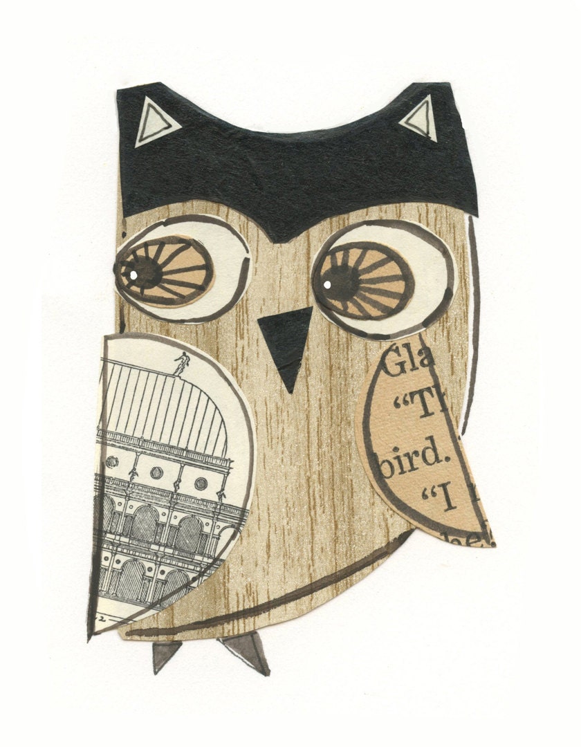 Roman - Henry - 5x7 collage owl - LIL ART CARD