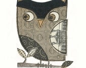 Augusten - 5x7 collage owl - LIL ART CARD