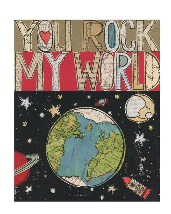 You rock  ... 8x10 giclee print, typographic collage, Susan Black