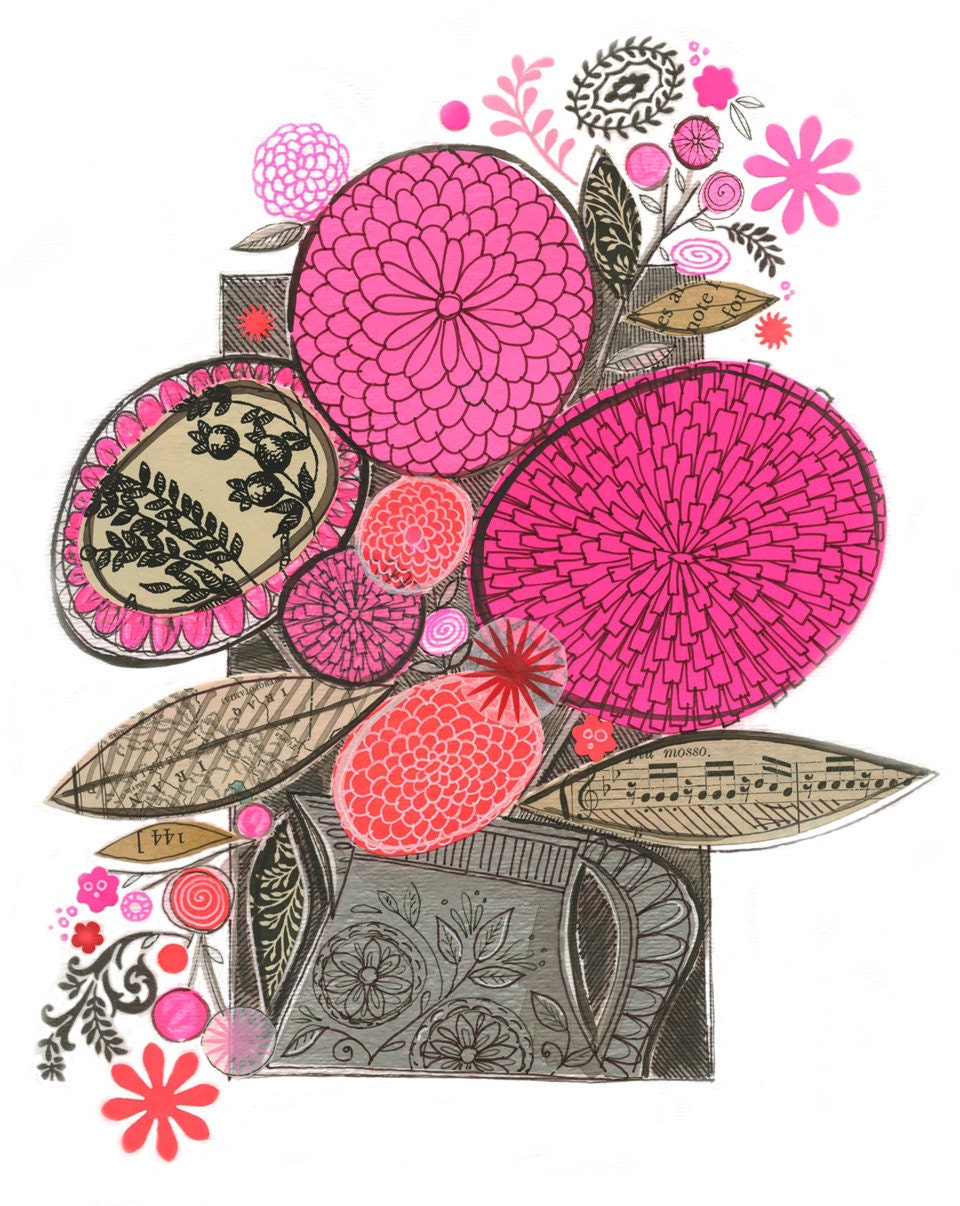 Flo's pitcher No.2 - 5x7 GICLEE PRINT botanical collage, Susan Black