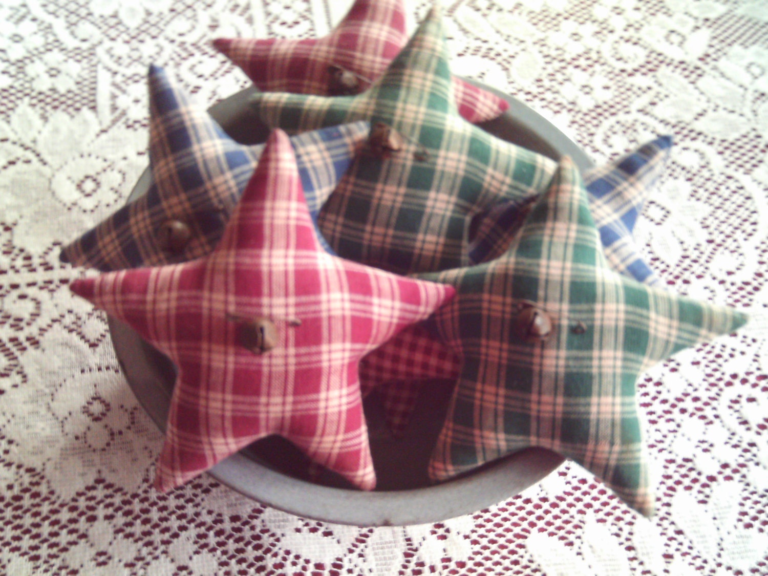 Primitive   Homespun Stars  Ornies Set of 6
