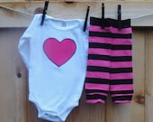 Simply LOVE - Pink Felt Heart 2pc Onesie/Shirt and Kool Kid Leg warmer set for Children, Babies, Toddlers, Kids, Boys, Girls