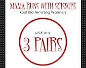 3 pair listing - KOOL KID Arm/Leg Warmers for Baby, Toddler, Kid, Tween Girls and Boys - Choose any 3 pair of the 14 inch length