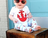ANCHORS - 2pc Onesie/Shirt and Kool Kid Arm/Leg warmer set for Children, Babies, Toddlers, Kids, Boys, Girls