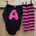 PRETTY in Pink and Black-2 piece appliqued Onesie and warmer combo-you choose applique-Black or White, Long or Short sleeve-3/6up to18/24mo